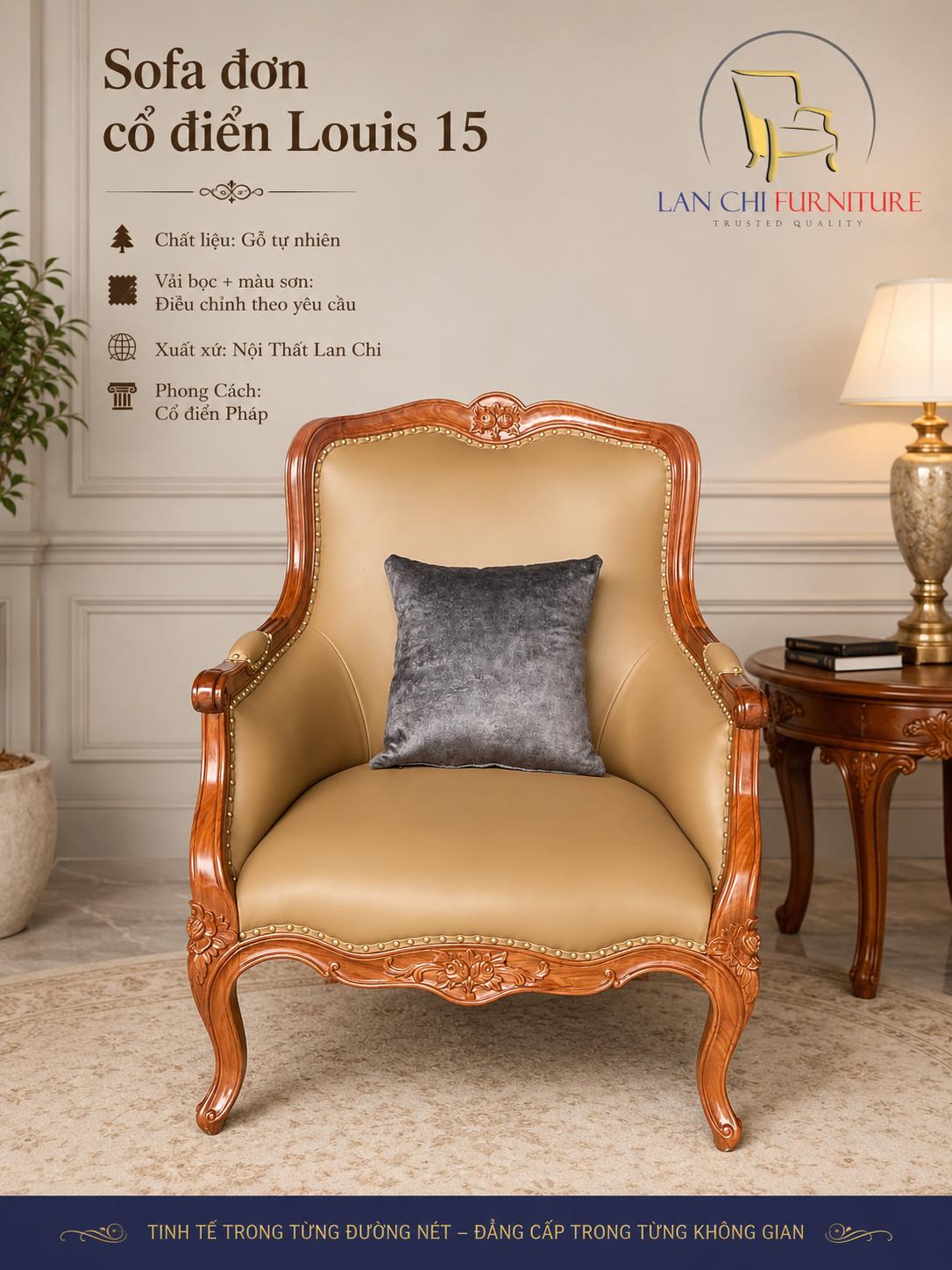 SOFA ĐƠN CỔ ĐIỂN LOUIS 15 ( ARMCHAIR LOUIS 15)